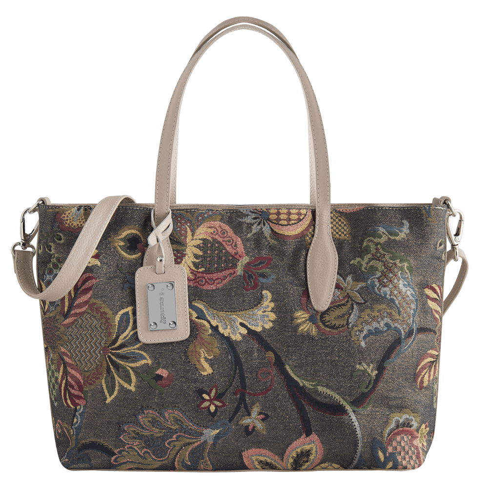 BORSA IN PELLE E TESSUTO FANTASIA