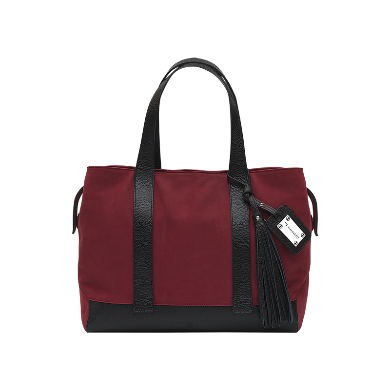 BORSA IN PELLE BICOLORE RUBINO E NERO BORSA IN PELLE BICOLORE RUBINO E NERO