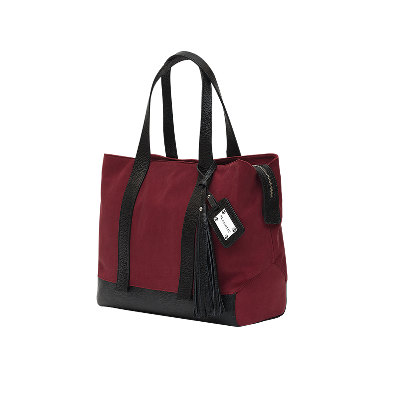 BORSA IN PELLE BICOLORE RUBINO E NERO