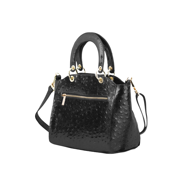 BORSA IN PELLE STAMPATA STRUZZO COLOR NERO