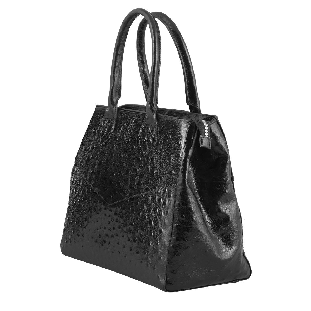 BORSA IN PELLE STAMPATA STRUZZO COLOR NERO