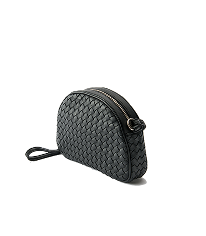 TRACOLLINA MEZZA LUNA IN PELLE INTRECCIATA COLOR NERO