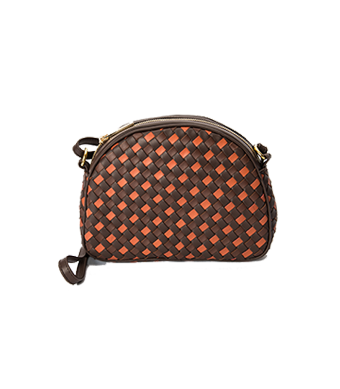 TRACOLLINA MEZZA LUNA IN PELLE INTRECCIATA COLOR MARRONE