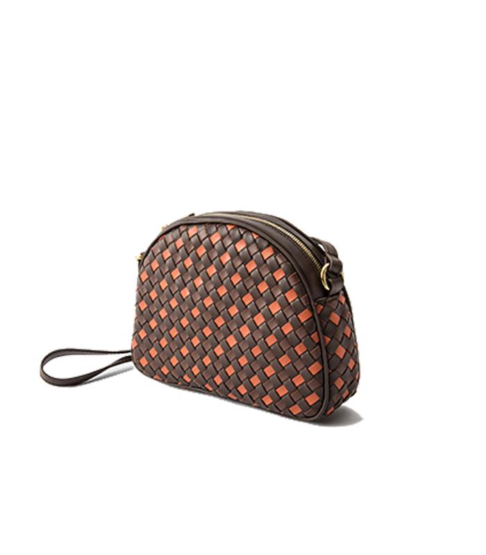 TRACOLLINA MEZZA LUNA IN PELLE INTRECCIATA COLOR MARRONE